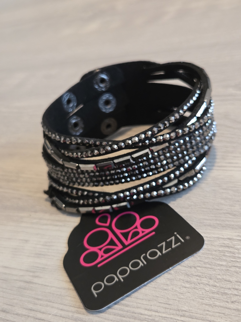 Paparazzi Black Layered Rhinestone Wrap Bracelet